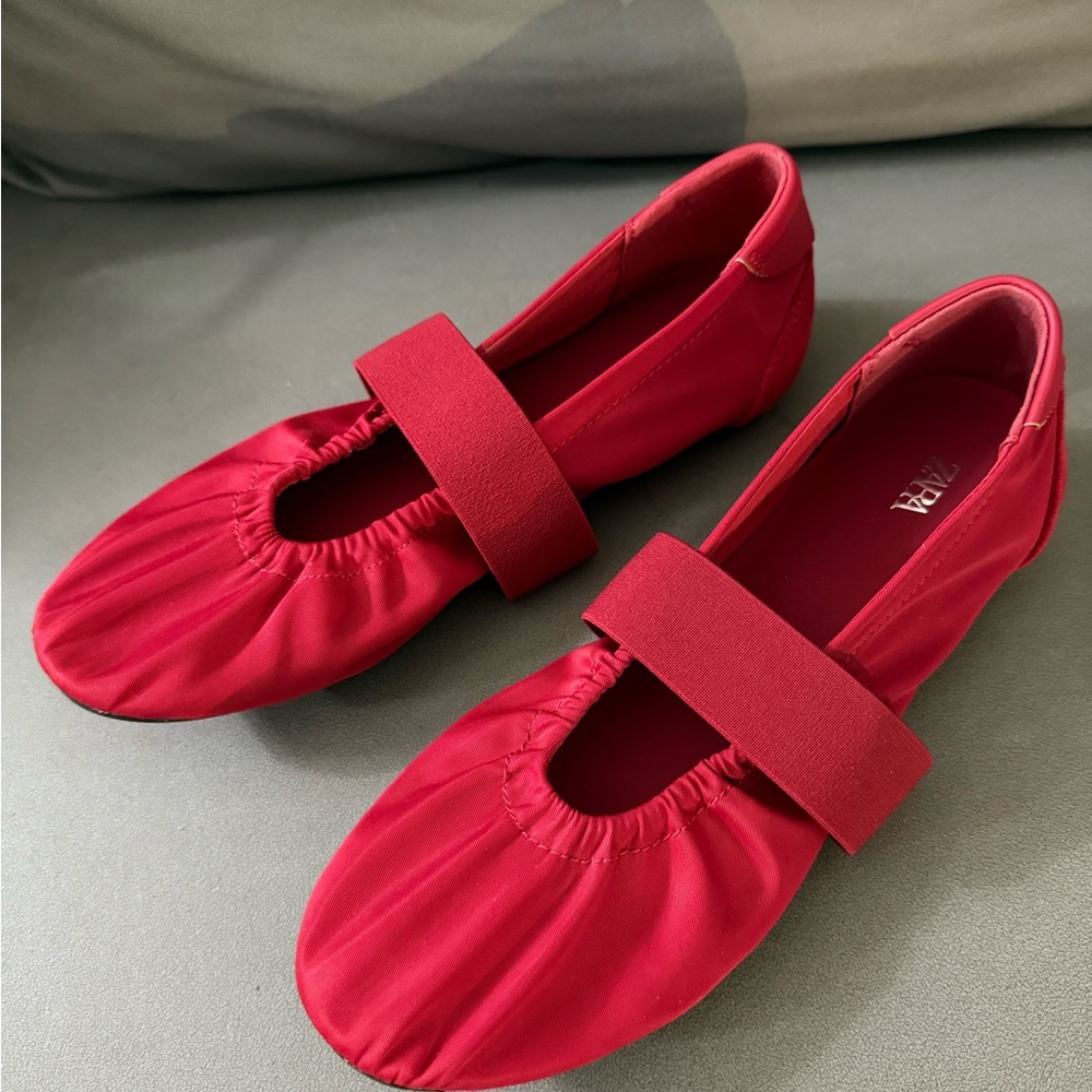 Zara Bright Red Girls' Mary Jane Ballet Flats